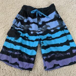 Harrahs Casino Swim Trunks Mens S Tiger Print Board Shorts Blue Purple Lined